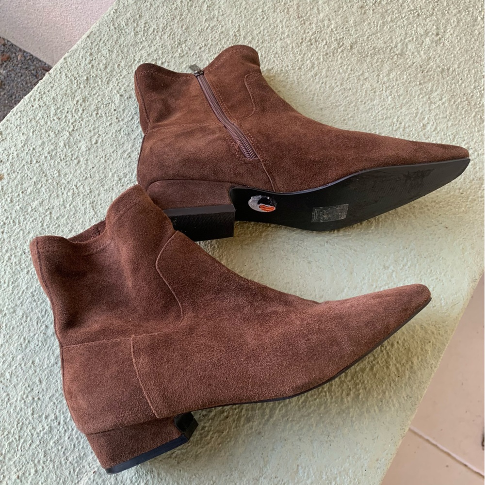 Jason Wu Dark Brown Suede Pointed Toe Ankle Booties - Picture 7 of 15